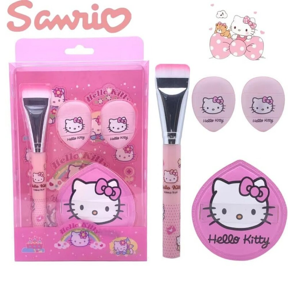 Sanrio  Hello Kitty 4 pc Set Makeup Tools Foundation Makeup Brush & Sponges NEW